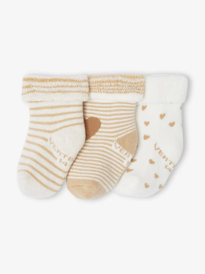 Vertbaudet 3er-Pack dicke Baby Socken HERZEN mit Umschlag, Hellbraun, – Produktbild 2 von 3