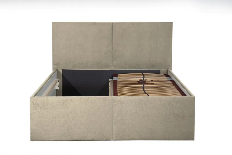 Halmon Schlafkomfort Betten Polsterbett Milano (Mit Bettkasten, erhältlich in 6 Größen und 8 attraktiven Farben mit oder ohne Matratze), Seitenhöhe 32cm, inkl. Lattenrost bei Ausführung mit Matratze, Beige|braun, – Produktbild 2 von 5