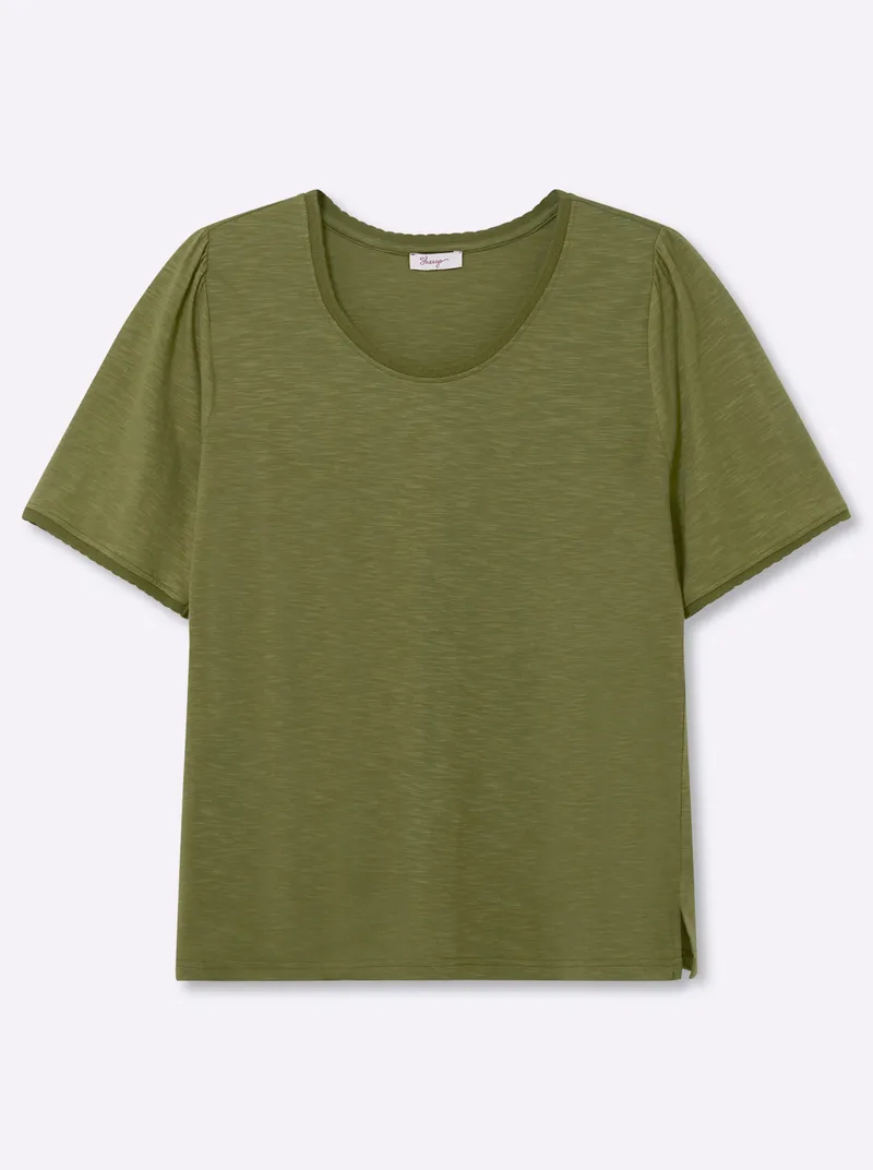 sheego Rundhalsshirt oliv, Oliv, – Produktbild 1 von 2
