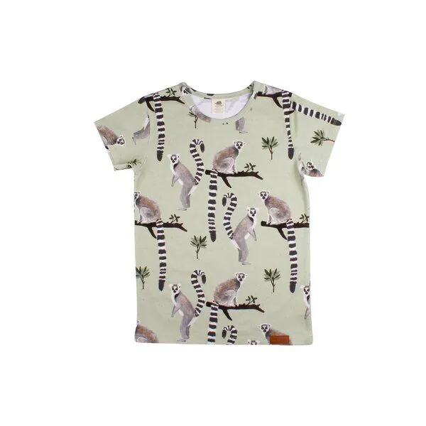 Walkiddy Walkiddy T-Shirt Hellgrün Lemuren-Allover Bio-Baumwolle GOTS – Produktbild 1 von 3