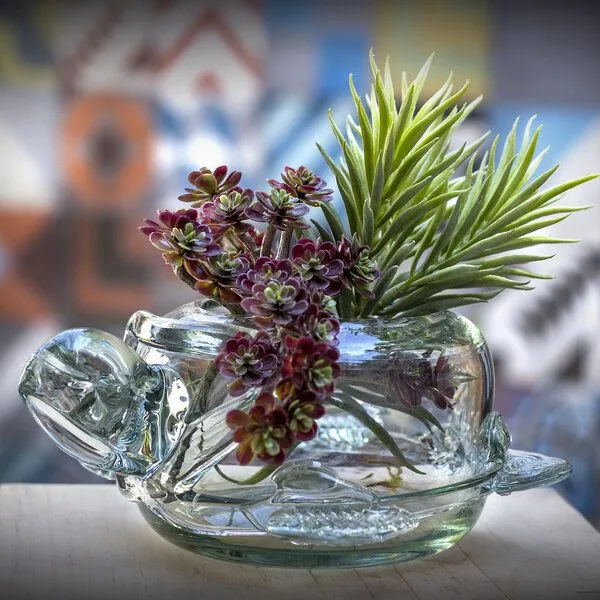 Mitienda Shop Mitienda Shop Blumenschale Schildkröte | Mundgeblasenes Glas aus Mexiko, Terrarium Pflanzgefäß Schildkröte aus Glas – Produktbild 2 von 2