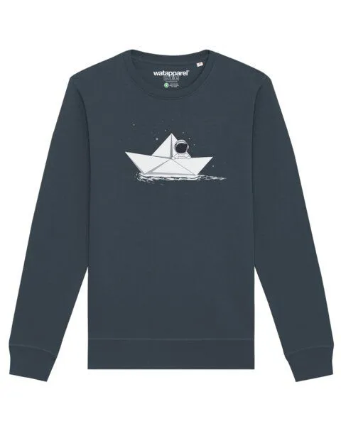 watapparel watapparel Sweatshirt Unisex Astronaut in paper boat, India ink grey, – Produktbild 1 von 4