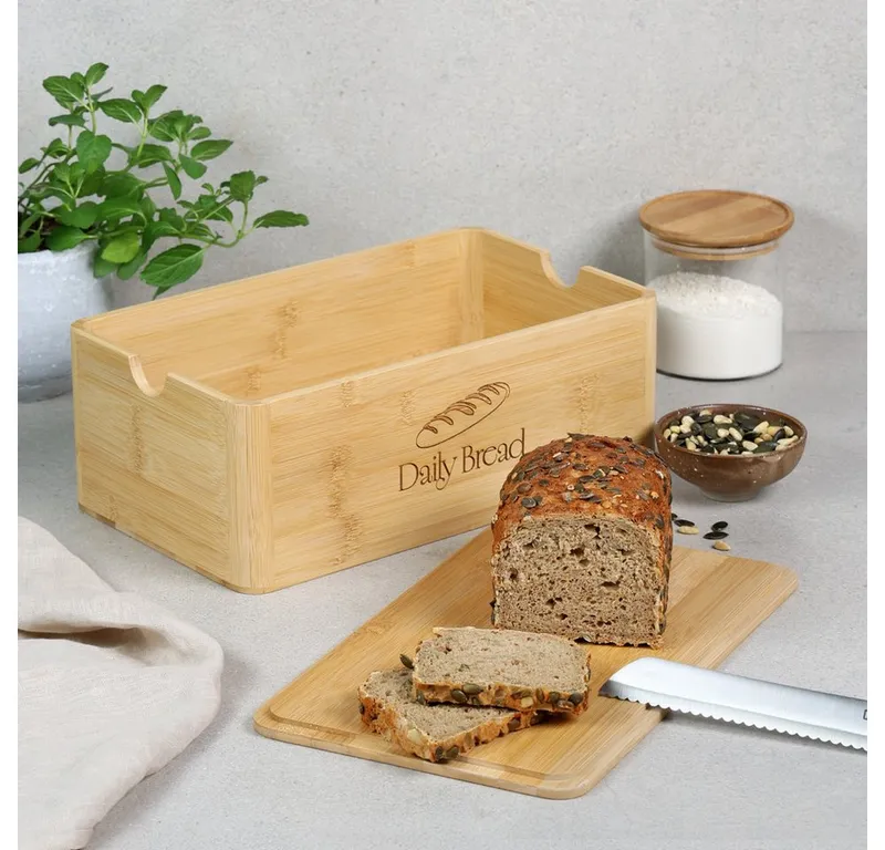 Kesper Kesper Brotkasten Brotbox, Bambus, FSC, Bambus, (1-tlg), mit Deckel, mit Einbrand, Beige, – Produktbild 2 von 5