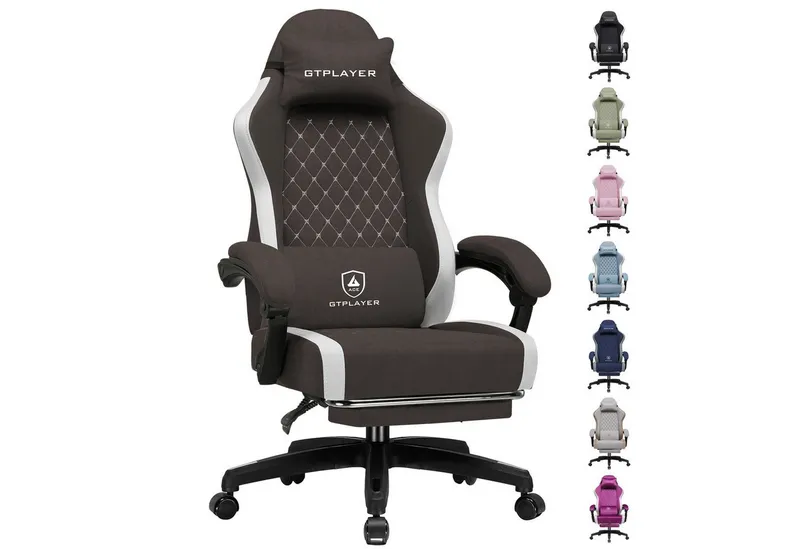 GTPLAYER Gaming-Stuhl Ergonomischer Gaming Sessel Schreibtischstuhl aus Stoff/Kunstleder (Packung), Federsitzkissen mit Fußstütze, Braun, – Produktbild 1 von 5