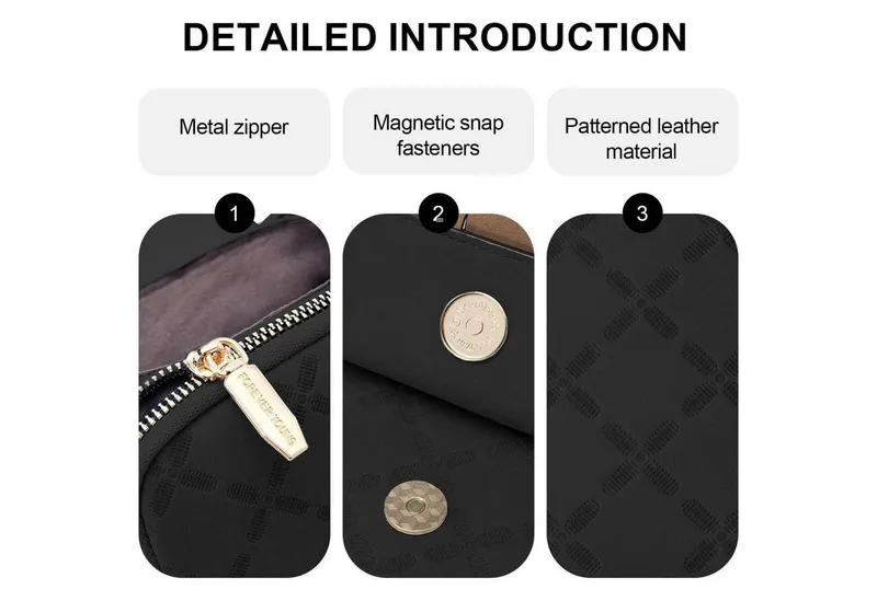 LuxusKollektion Umhängetasche Handytasche Damen Kunstleder RFID Umhängetasche groß Schwarz braun, Braun|schwarz, – Produktbild 3 von 5
