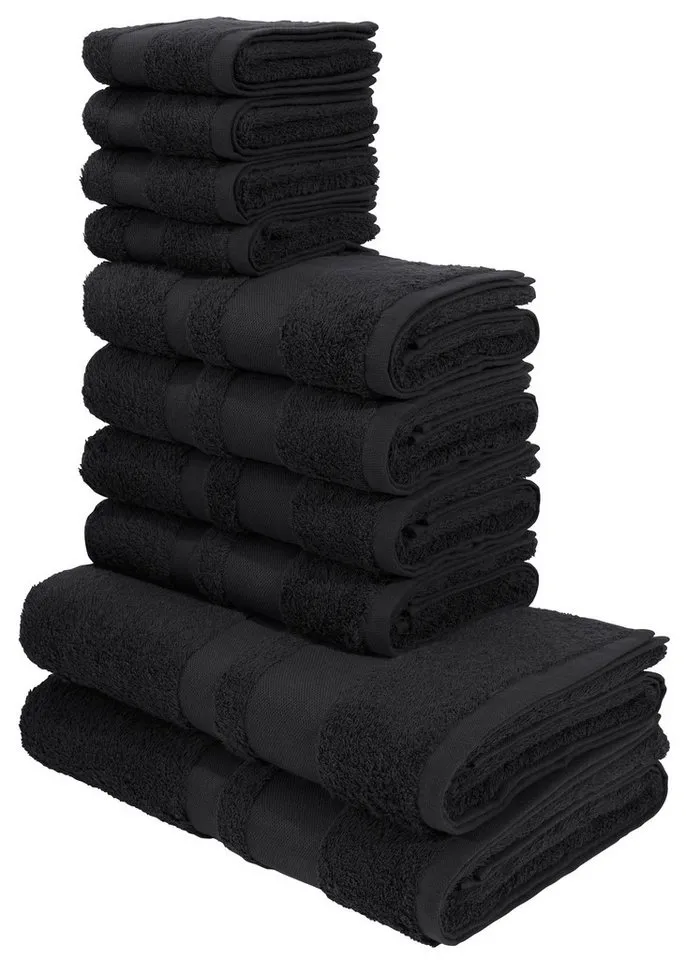 OTTO home Handtuch Set Vanessa, 10-tlg Handtuch-Set, weich, in Standard- und Premium-Qualität, Walkfrottee (Set, 10-St), 100% Baumwolle, Duschtücher, Handtücher, Gästetücher, mit Bordüre, Schwarz, – Produktbild 2 von 8