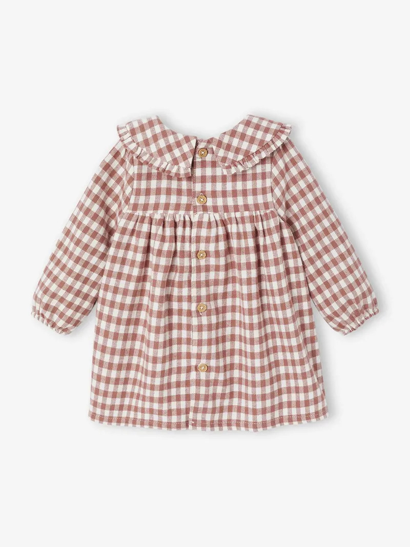 Vertbaudet Baby Kleid aus Flanell mit Vichykaro, Terrakotta, – Produktbild 3 von 4