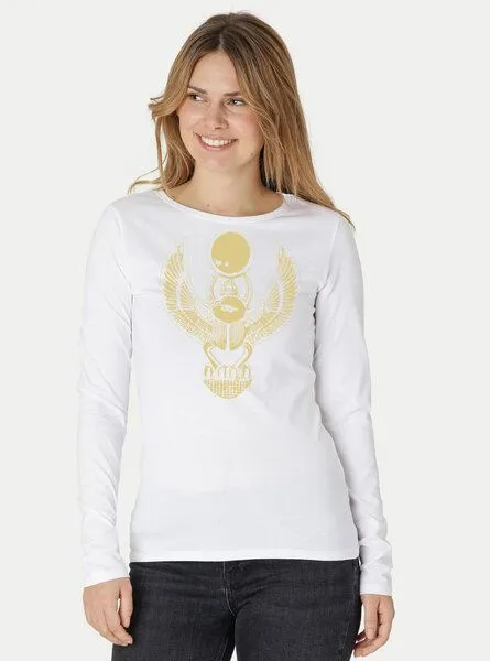 Peaces.bio - handbedruckte Biomode Peaces.bio - handbedruckte Biomode Damen Langarmshirt Cheper, Weiss, – Produktbild 2 von 2