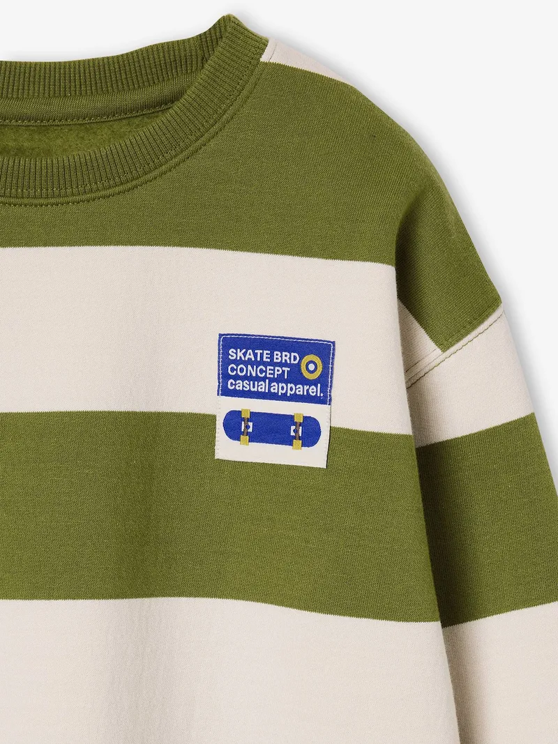 Vertbaudet Vertbaudet Sweatshirt mit Streifen und Skater-Aufnäher Jungen, Pistaziengrün, – Produktbild 4 von 4