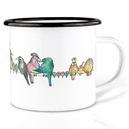LIGARTI Emailletasse »Vogelparade« von LIGARTI | 300 oder 500 ml | handveredelt in Deutschland | Cup, Kaffeetasse, Emaillebecher, Camping Becher – Produktbild 1 von 1