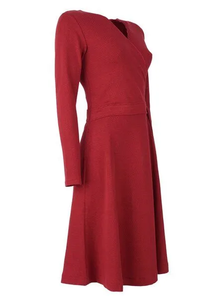 WIRKSTOFF Potsdam WIRKSTOFF Potsdam Kleid in Wickeloptik, Rubinrot, Fischgrät, Bio-Baumwolle – Produktbild 3 von 4