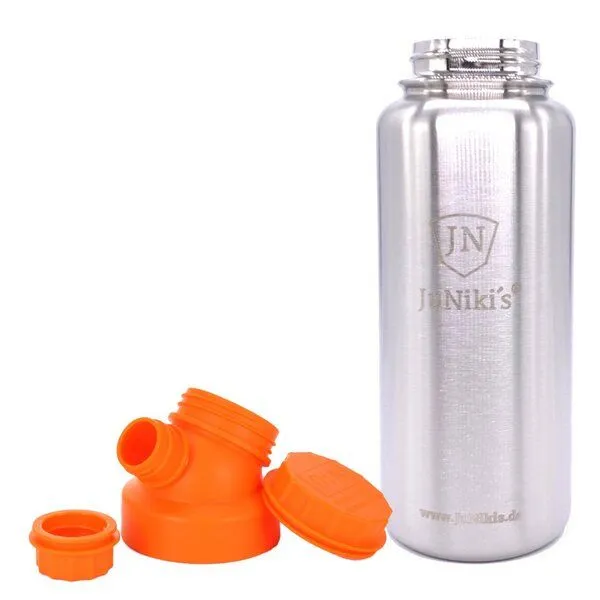 JN JuNiki's JN JuNiki's isolierte Edelstahl Trinkflasche 1 Liter mit Double Neck Deckel, Orange, – Produktbild 1 von 2