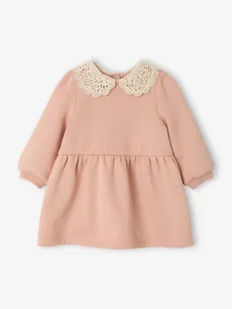Vertbaudet Mädchen Baby Sweatkleid mit Häkelkragen pudrig – Produktbild 1 von 1
