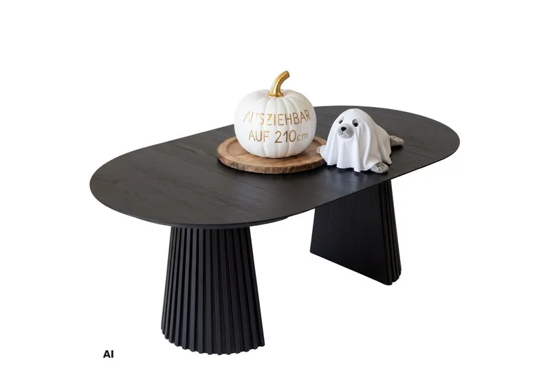 MR.DEKO Esstisch ausziehbar Andria Oval 120/210x120cm Black Oak Ausziehbarer Tisch FSC®, Esstisch, ausziehbar, 18 mm Tischplattenstärke, Schwarz, – Produktbild 1 von 5
