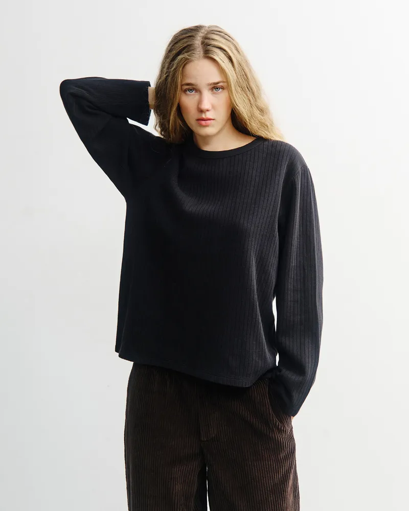 Rotholz Rotholz Damen vegan Schwarzes Oversize-Langarmshirt, Schwarz, – Produktbild 1 von 2