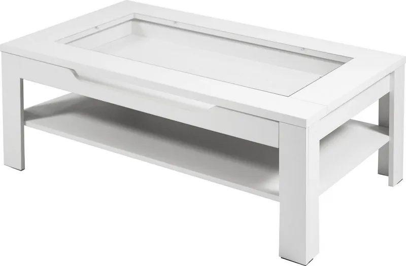 byLIVING Couchtisch Ralph, Breite 110 cm, mit Glaseinsatz und Schubkasten, Weiß, – Produktbild 5 von 5