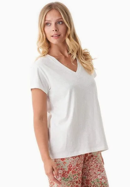 ORGANICATION ORGANICATION T-Shirt aus Bio-Baumwolle und Leinen, Weiß(off white), – Produktbild 3 von 4