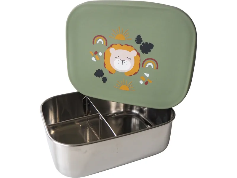 Kikadu Kikadu Kinder Edelstahl Brotdose Silikondeckel Löwe Maße 17 x 13 x 5,5 cm Fassungsvermögen 900 ml, Grün, – Produktbild 1 von 7