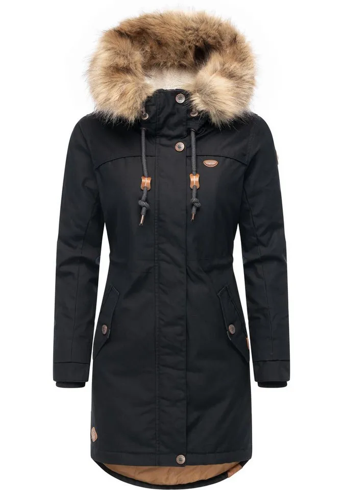 ragwear ragwear Winterjacke Tawny stylischer Winterparka mit großer Kapuze und Kunstfellkragen, Schwarz, – Produktbild 5 von 5