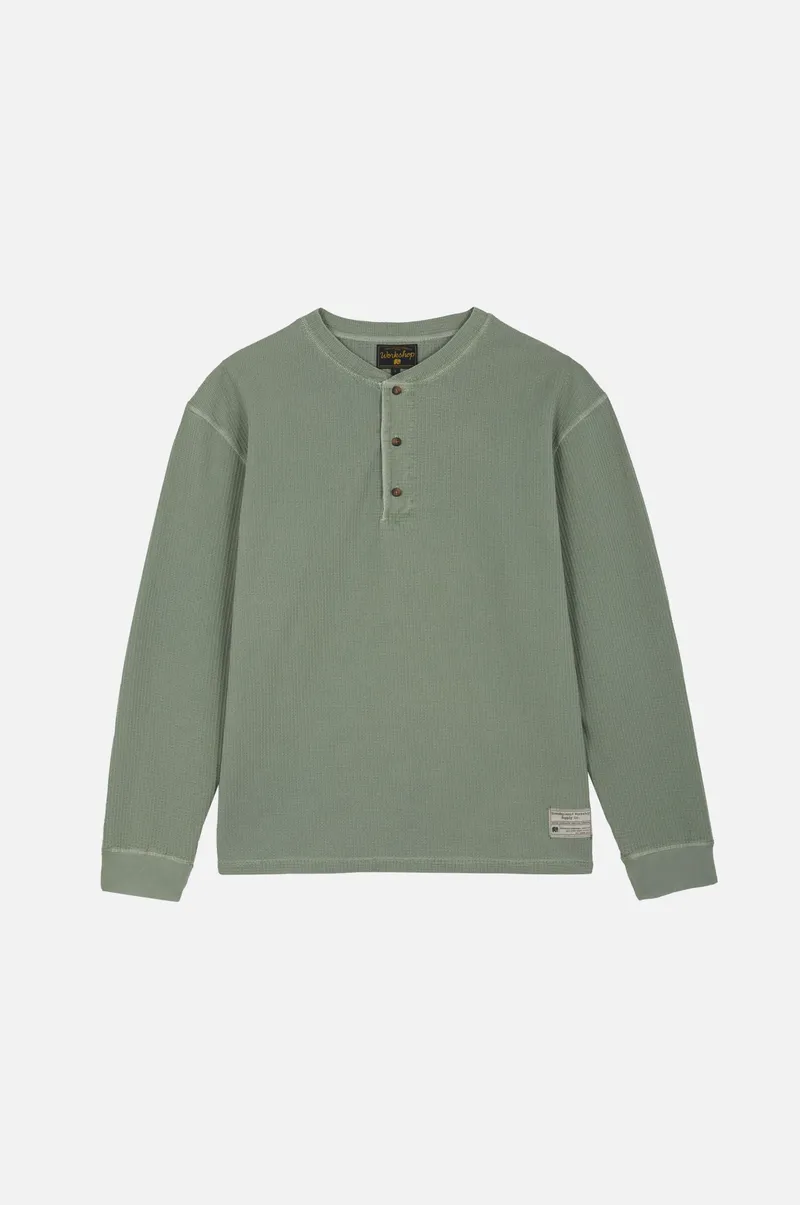 Trendsplant Trendsplant Herren vegan Langärmeliges Deck Waffle Henley Hedge Grün, Hellgrün, – Produktbild 1 von 2