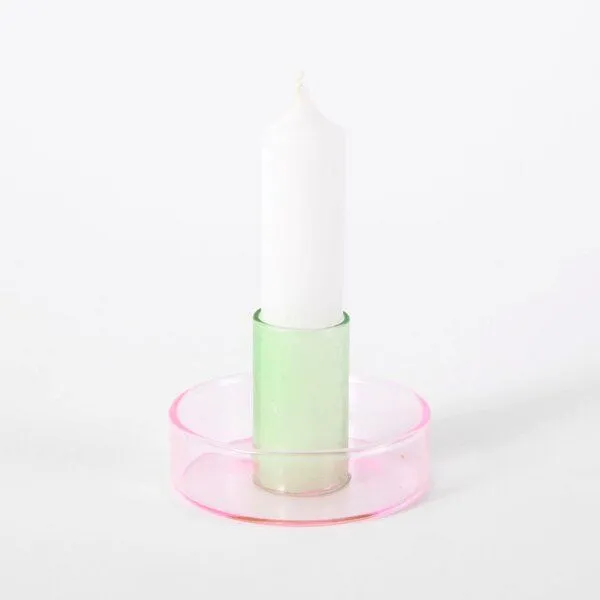 Block Design Block Design Duo Tone Kerzenhalter aus Glas, Rosa/grün, – Produktbild 1 von 3