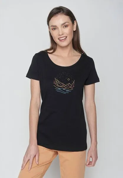 GreenBomb GREENBOMB Nature Mountain Stars Loves - Sportliches T-Shirt aus Bio-Baumwolle / hochwertiger Print / GOTS / Fair & Vegan, Schwarz (schwarz), – Produktbild 1 von 4
