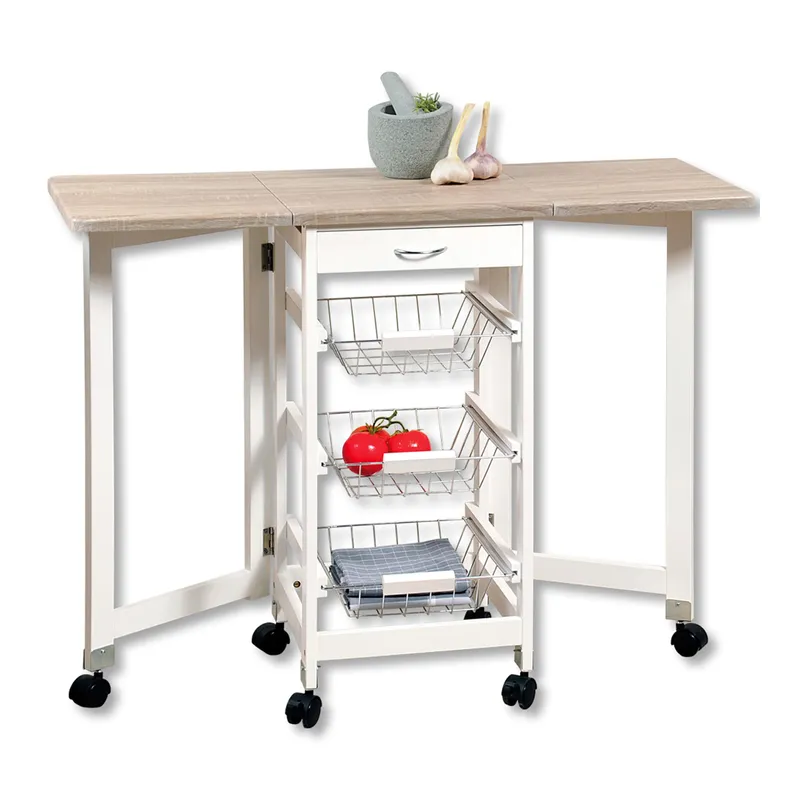 Kesper Küchenwagen mit beidseitig ausklappbaren Seitenteilen, Weiss, – Produktbild 2 von 4