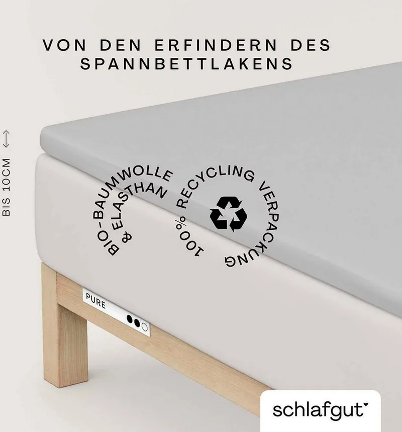 Schlafgut Schlafgut Spannbettlaken PURE TOPPER Bio-Baumwolle mit Elasthan 170 g/m² für Topper bis 10 cm, Jersey-Elasthan, Gummizug: rundum, (1 Stück), PREMIUM Laken für Matratzen bis 10 cm Höhe, dehnbar, blickdicht, Grün, – Produktbild 2 von 5