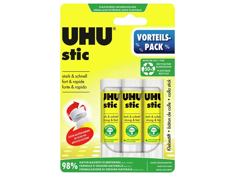 UHU UHU Klebestift "stic" ohne Lösungsmittel, 3 x 8,2 g – Produktbild 1 von 1
