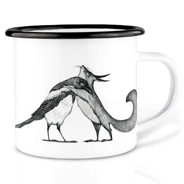 LIGARTI Emailletasse »Eichhörnchen und Elster« von LIGARTI | 300 oder 500 ml | handveredelt in Deutschland | Cup, Kaffeetasse, Emaillebecher, Camping Becher – Produktbild 1 von 1