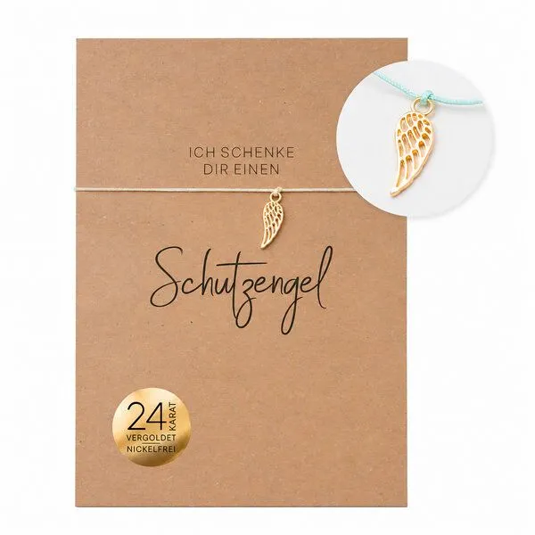Bow & Hummingbird Bow & Hummingbird Schutzengel Armband „Ich schenke dir einen Schutzengel“ – Glücksbringer mit Engelsflügel, 24 Karat vergoldet, Mint, – Produktbild 2 von 3