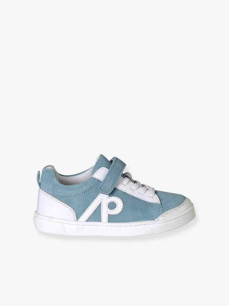 Vertbaudet Jungen Klett-Sneakers aus Leder mit elastischer Schnürung, Set blau, – Produktbild 2 von 4
