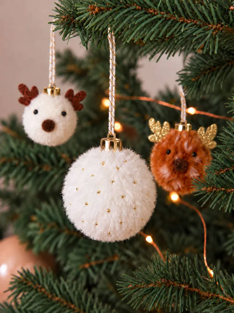 Vertbaudet 10er-Set Weihnachtsbaumkugeln aus Kunstfell, Beige, – Produktbild 2 von 4