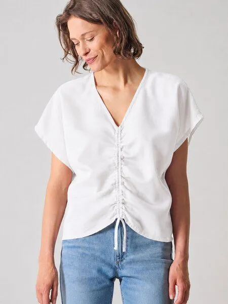 HempAge HempAge Geraffte Sommerbluse Hanf/Biobaumwolle, White (weiss), – Produktbild 3 von 4