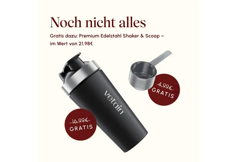 VETAIN Vegan Protein Bundle + Gratis Edelstahl Shaker & Scoop Pulver, 3 er Spar-Set à – Produktbild 4 von 5