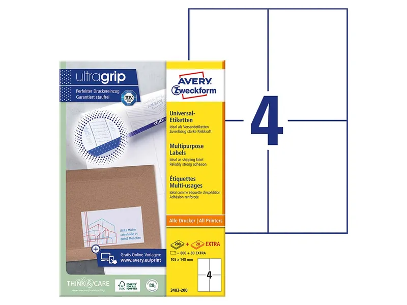 Avery Zweckform 880 Zweckform Etiketten '3483' 105 x 148 mm, A4 – Produktbild 2 von 3