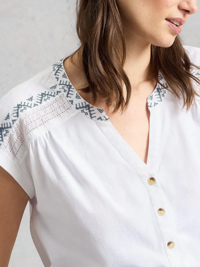 White Stuff Bestickte Bluse Billie - 50, Reines weiß, – Produktbild 3 von 4