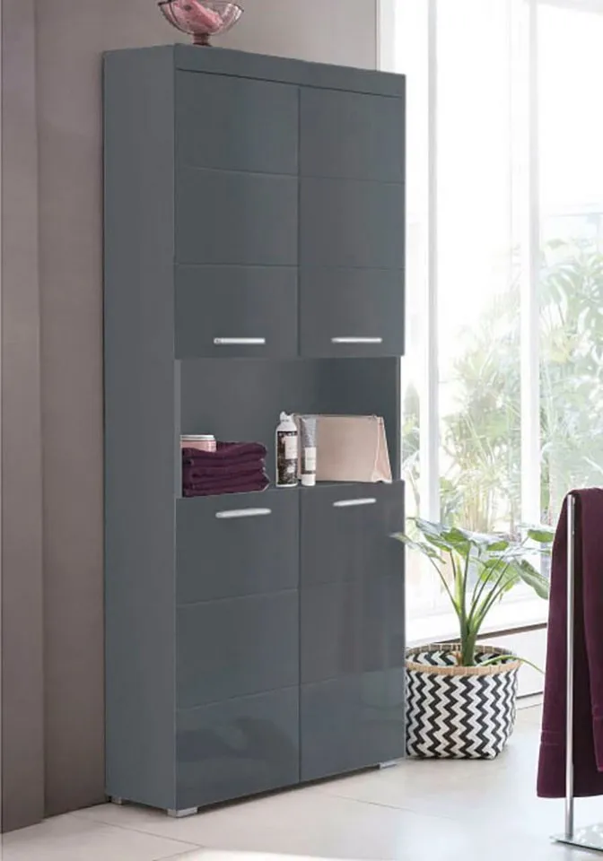welltime Hochschrank Avena Badschrank 4-türig mit o. Fach und 4 Einlegeböden - B/T/H 73/31/190 cm, Grau, – Produktbild 3 von 4