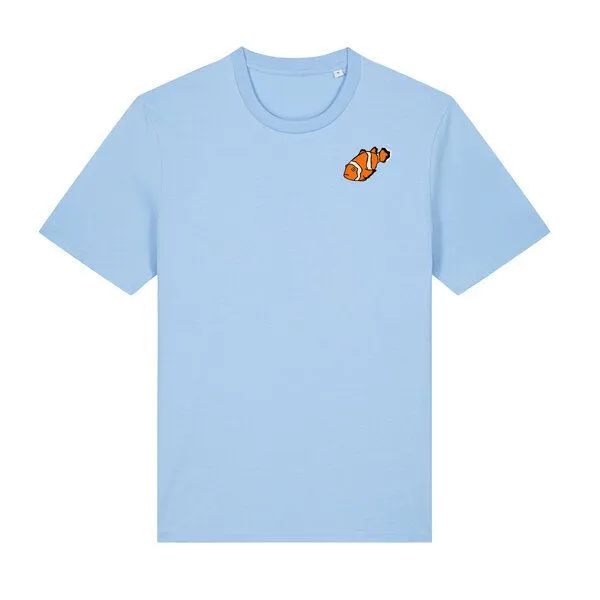 Spangeltangel Spangeltangel T-Shirt bedruckt, "Clownfisch", nachhaltig, Biobaumwolle, Brustprint, Herren, Männer, bio, Tiere, Fische, Meer, Ozean, Hellblau, – Produktbild 1 von 2