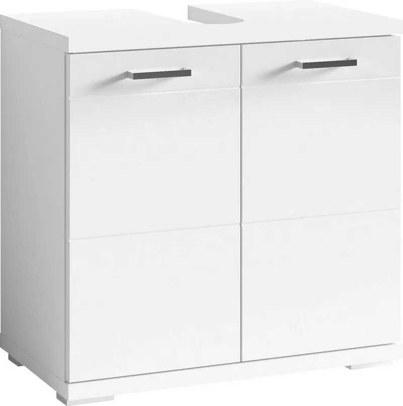 byLIVING Waschbeckenunterschrank Nebraska Breite 60 cm, mit Hochglanzlackierung und verchromten Metallgriffen, Weiß, – Produktbild 2 von 5