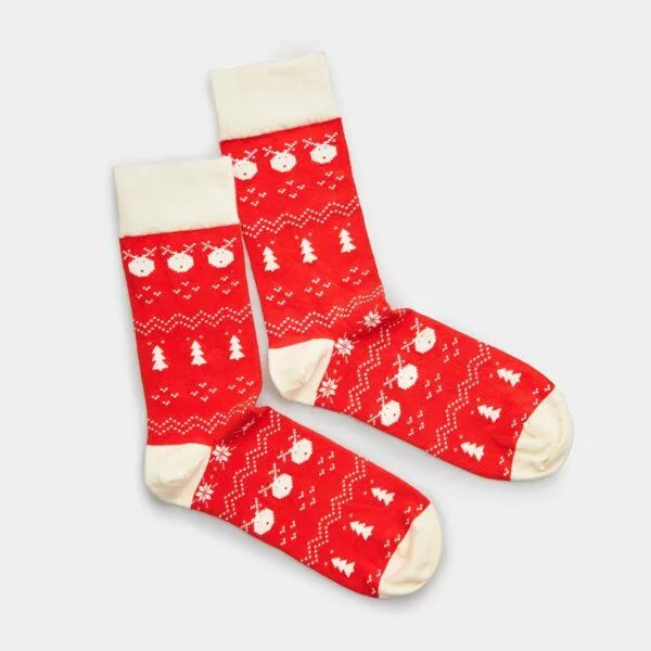 Natural Vibes Natural Vibes Cozy Xmas | Bunte Socken | Bio GOTS | Herren Damen Socken | Weihnachten, Rot, – Produktbild 1 von 3