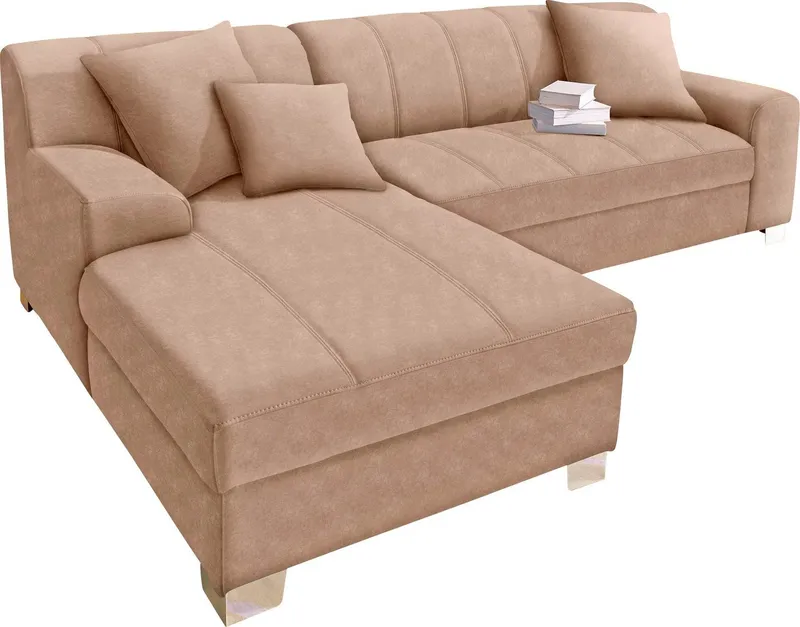 DOMO collection Ecksofa TURAH 239x152 cm, inkl. Zierkissen, moderne Steppung, wahlw. mit Bettfunktion, L-Form, Unser Dauertiefpreis, Beige, – Produktbild 1 von 5