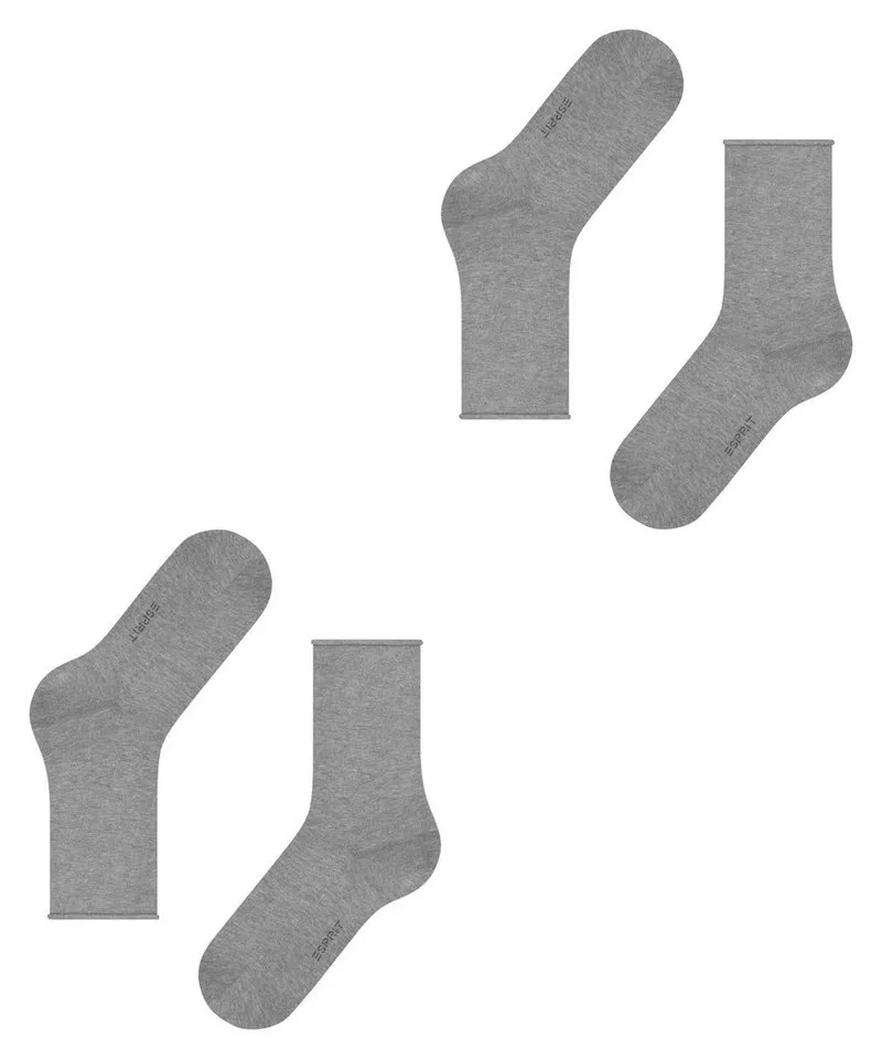 Esprit Socken Basic Pure (2-Paar, 2 Paar) ohne einschneidendes Bündchen, Basic-Socke, Uni-Strümpfe atmungsaktiv, Grau, – Produktbild 5 von 5