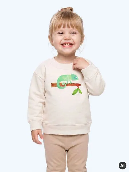MelaDi Meladi Kinder Baby - Sweater aus Biobaumwolle - Chamäleon auf Creme Latte, Weiß, – Produktbild 6 von 6