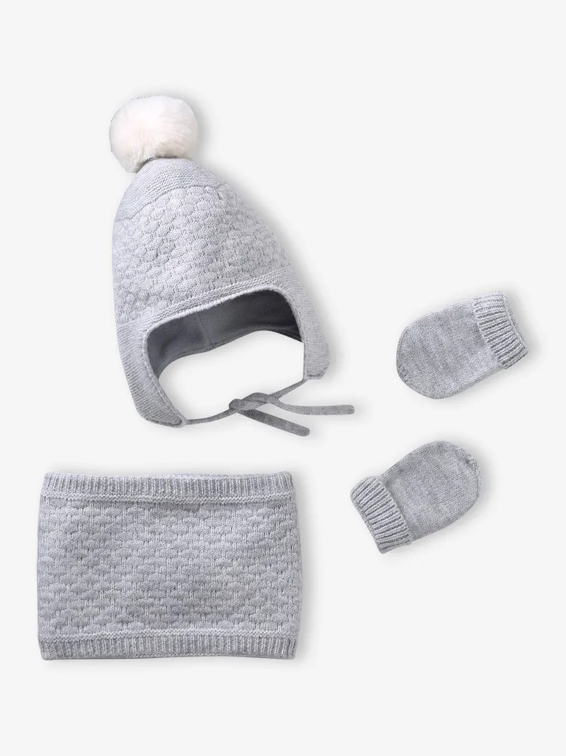 Vertbaudet Vertbaudet Baby Strick-Set aus Mütze, Grau meliert, – Produktbild 1 von 4