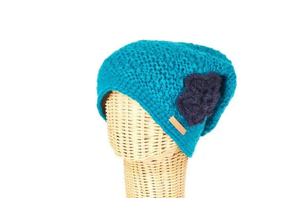 short'n'pietz short'n'pietz Schurwollmütze mit Blumenmotiv, Türkis, – Produktbild 1 von 2