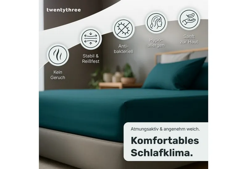 twenty:three® Bettwäsche Lyocell Bettwäsche, Lyocell, 1 teilig, Extra weich, ganzjährig geeignet, 100 % TENCEL™ Lyocell, OEKO-TEX®, Juice petrol, – Produktbild 2 von 5