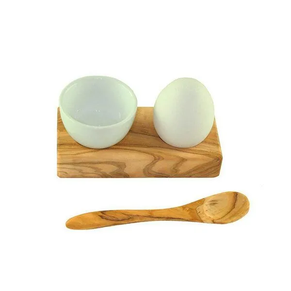 Mitienda Shop Mitienda Shop Eierhalter mit Eierbecher und Löffel Olivenholz – Produktbild 2 von 3