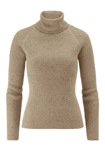 hessnatur hessnatur Strick Rollkragenpullover Slim aus Bio-Baumwolle mit recycelter Wolle, Goldsand, – Produktbild 3 von 4