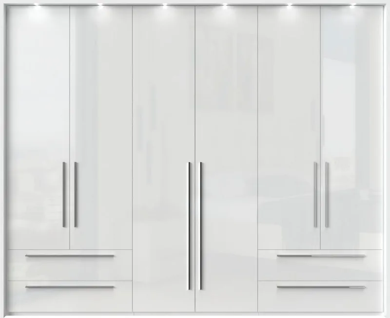 OTTO home Drehtürenschrank Piano, inklusive Rahmen und Beleuchtung, soft-close-Funktion (277 oder 322cm breit, 226cm hoch, mit 4 Schubladen) UV lackiert, hochglänzend weiß oder beige, FSC-zertifiziert, Weiß, – Produktbild 3 von 8